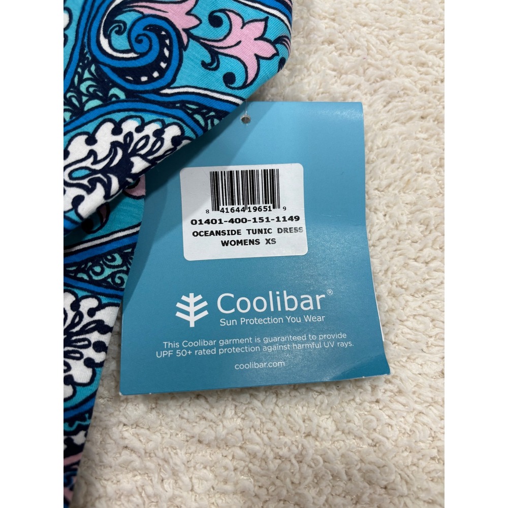 NWT Coolibar Oceanside Tunic Dress XS Paisley Pattern Blue Pink UPF50 Resortwear - Picture 2 of 8